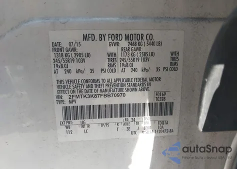 2015 Ford Edge Titanium from USA, damaged, VIN 2FMTK3K87FBB70970